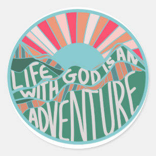 Colourful Christian Mountain Adventure  Classic Round Sticker