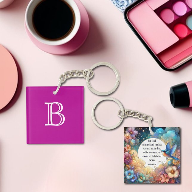 Colourful Christian Romans Bible Verse Monogram Key Ring (Creator Uploaded)