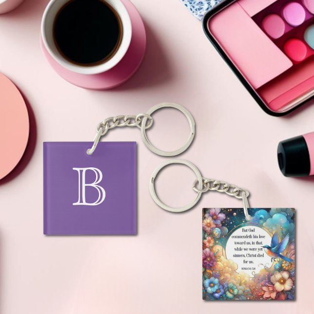 Colourful Christian Romans Bible Verse Monogram Key Ring (Creator Uploaded)