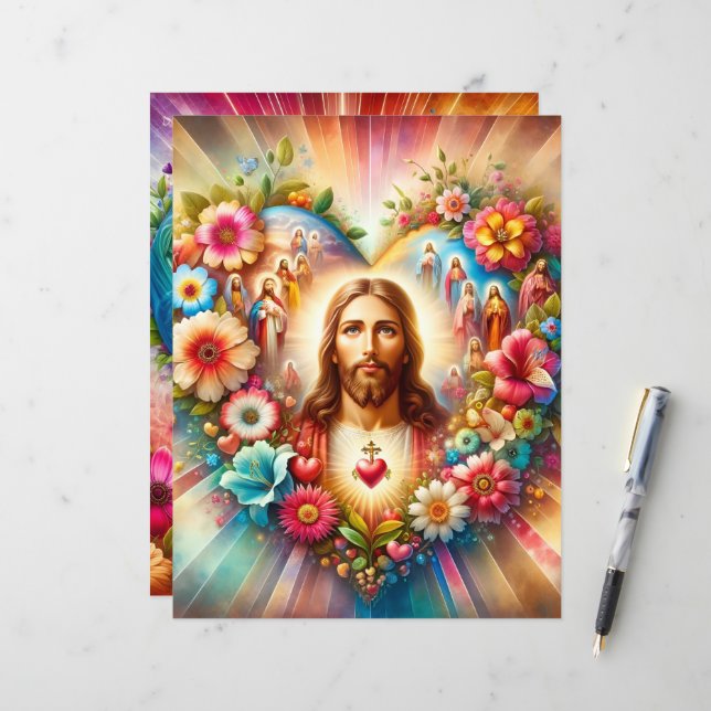 Colourful Christian Valentines Scrapbook Paper (Front/Back In Situ)