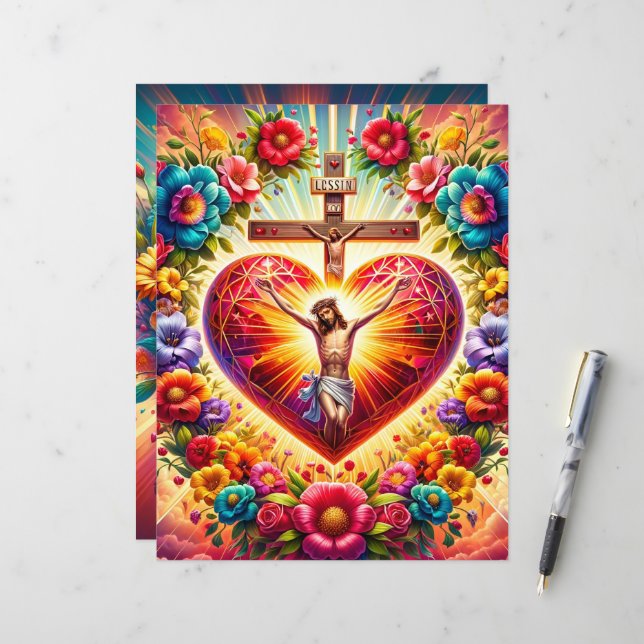 Colourful Christian Valentines Scrapbook Paper (Front/Back In Situ)