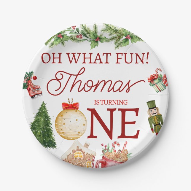 Colourful Christmas 1st birthday Paper Plate (Front)