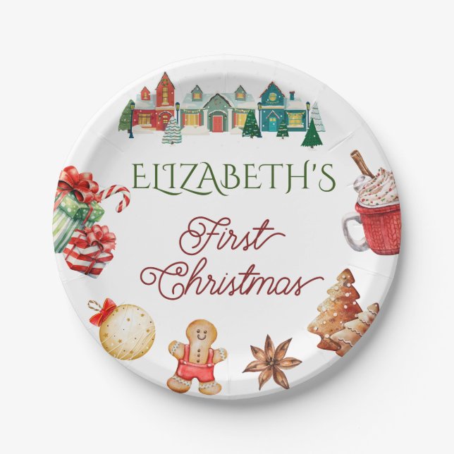 Colourful Christmas 1st birthday Paper Plate (Front)