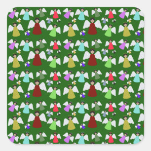 Colourful Christmas Angels Pattern  Square Sticker