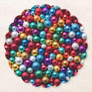 Colourful Christmas Ball Ornaments Paper Coaster