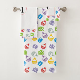 Colourful Christmas balls and gifts monogram Bath Towel Set
