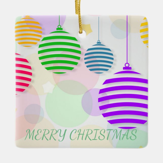 Colourful Christmas  Balls Ceramic Ornament (Front)