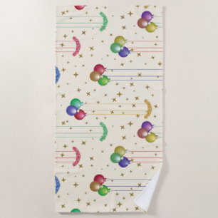 Colourful Christmas balls,gold stars Beach Towel