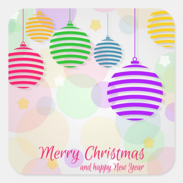 Colourful Christmas Balls Square Sticker (Front)