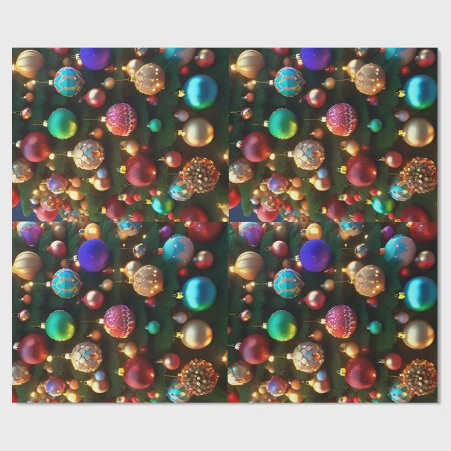 Colourful Christmas Balls Wrapping Paper (Flat)