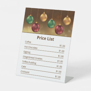 Colourful Christmas Baubles Price List Pedestal Sign