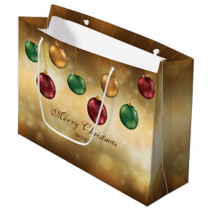 Colourful Christmas Baubles With Custom Text Large Gift Bag