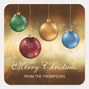 Colourful Christmas Baubles With Custom Text Square Sticker