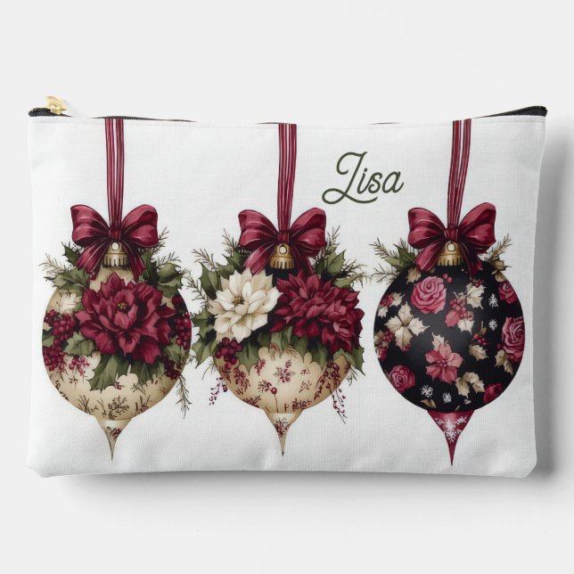 colourful christmas baubles with flowers accessory pouch (Front)