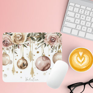 Colourful Christmas Baubles with Flowers Mouse Mat