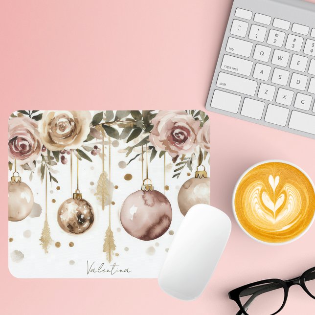 Colourful Christmas Baubles with Flowers Mouse Mat (Creator Uploaded)