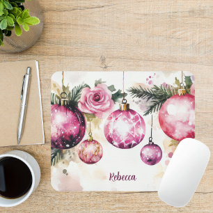 Colourful Christmas Baubles with Flowers Mouse Mat