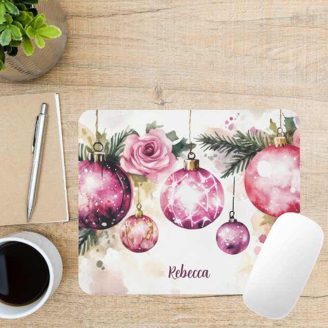 Colourful Christmas Baubles with Flowers Mouse Mat (Creator Uploaded)