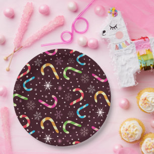 Colourful Christmas Candy Canes with Snowflakes Paper Plate