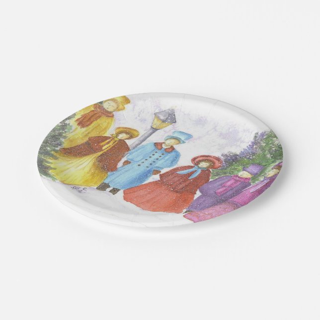 Colourful Christmas Carolers Paper Plate (Angled)