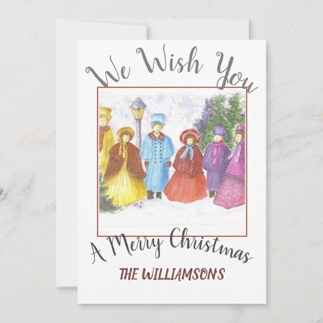 Colourful Christmas Carolers with photo Holiday Card (Front)