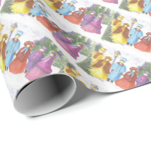 Colourful Christmas Carolers Wrapping Paper