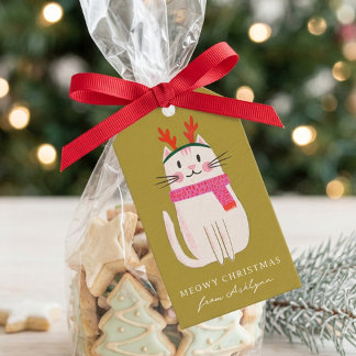 Colourful Christmas Cat Personalised Holiday Gift Tags