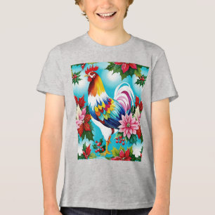 Colourful Christmas Chicken And Poinsettias Tri-Blend Shirt