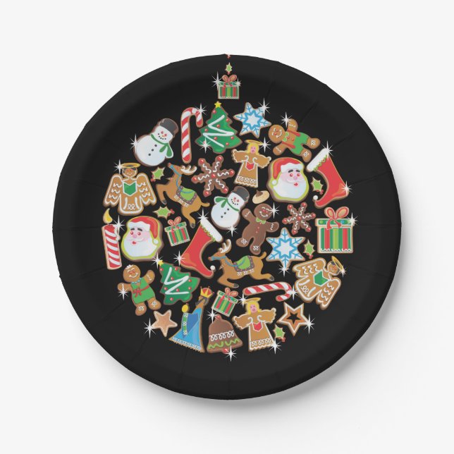 Colourful Christmas Cookie Ornament Paper Plate (Front)