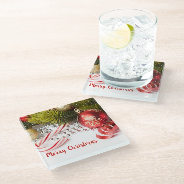 Colourful Christmas Decorations Glass Coaster (Angled)