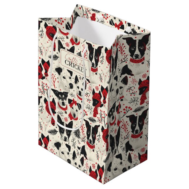 Colourful Christmas Dogs Pattern Medium Gift Bag (Front Angled)