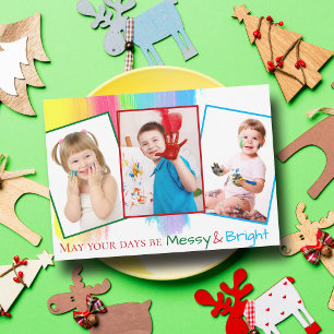 Colourful Christmas Family Photo Cute Messy Bright Holiday Card