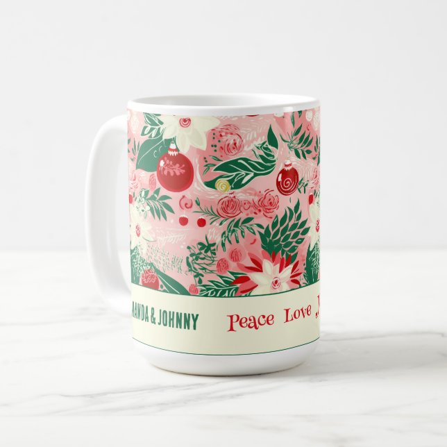Colourful Christmas Floral Personalised Coffee Mug (Front Left)