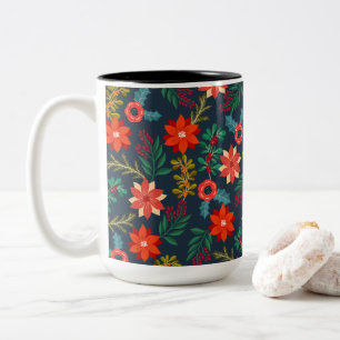 Colourful Christmas Floral Two-Tone Coffee Mug