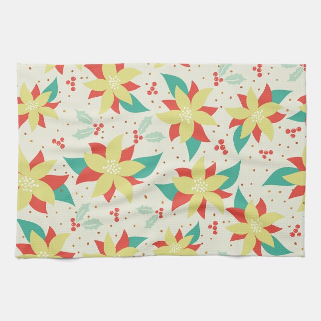 Colourful Christmas Flowers Tea Towel (Horizontal)
