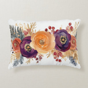 colourful christmas flowers with fir tree branches decorative cushion