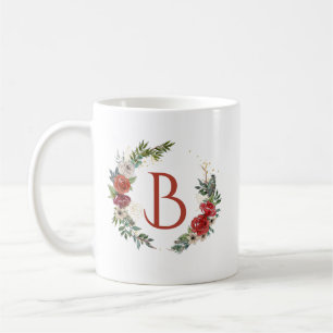 Colourful Christmas flowers wreath monogram Coffee Mug