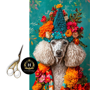 Colourful Christmas French Poodle Decoupage  Tissue Paper
