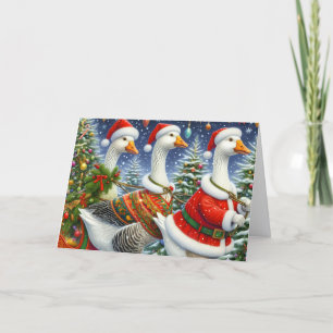 Colourful Christmas Geese Holiday Card