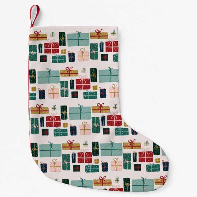 Colourful Christmas Gift Box Patterns Small Christmas Stocking (Front)
