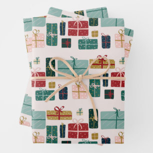 Colourful Christmas Gift Box Patterns Wrapping Paper Sheet