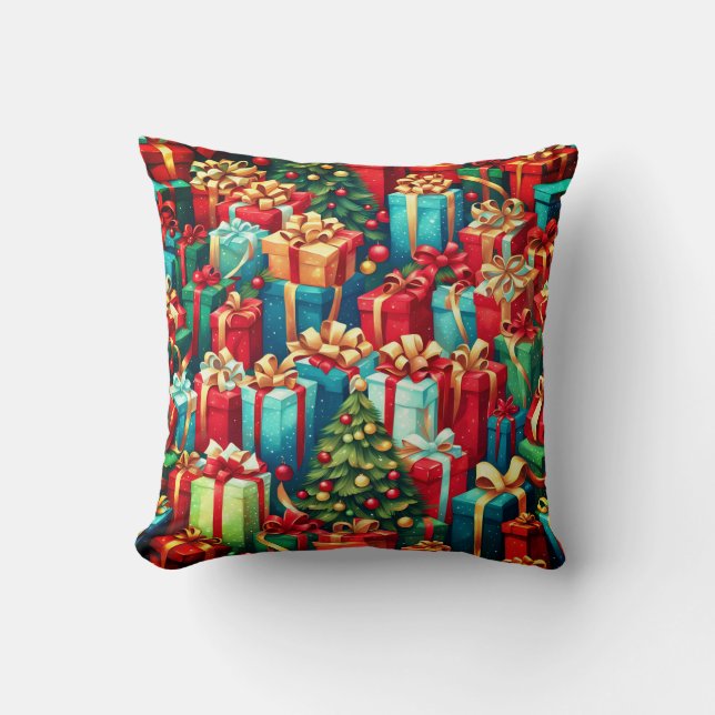 Colourful Christmas Gifts,  Holiday Tree Pattern  Cushion (Front)