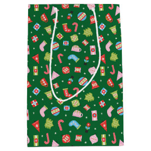 Colourful Christmas Gifts - on Green Wrapping Medium Gift Bag