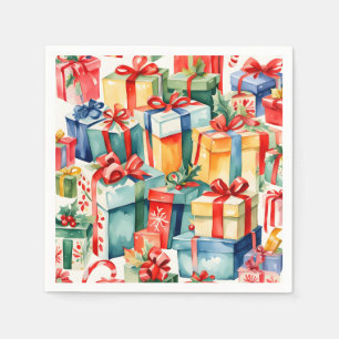 Colourful Christmas Gifts Watercolor  Pattern  Napkin