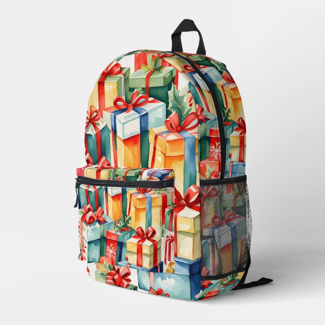 Colourful Christmas Gifts Watercolor  Pattern  Printed Backpack (Back Corner Right)