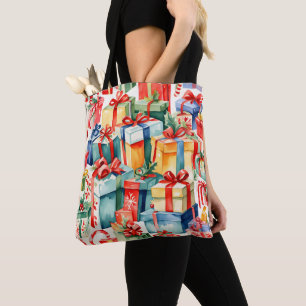 Colourful Christmas Gifts Watercolor  Pattern  Tote Bag