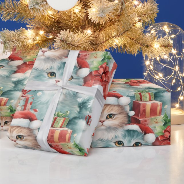Colourful Christmas gifts with festive cats Wrapping Paper (Holidays)