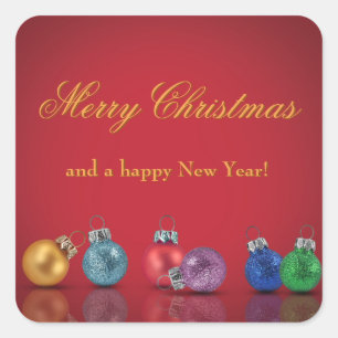 Colourful Christmas Glitter Ornaments Square Sticker