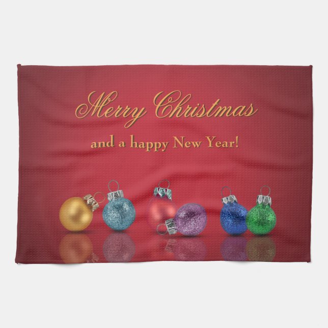 Colourful Christmas Glitter Ornaments Tea Towel (Horizontal)