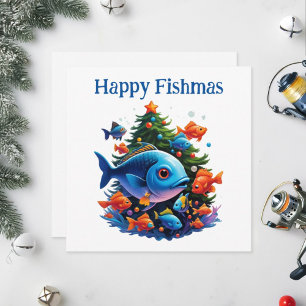 Colourful Christmas greetings for fisherman. Holiday Card